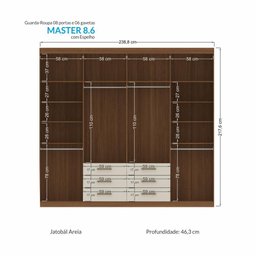 Guarda-roupa Casal com Espelho 8 Portas 6 Gavetas 238,80cm Master Santos Andirá - 4