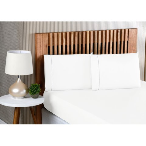 Jogo de Lençol King Size 3 Peças 100% Algodão Percal 200 Fios com Acabamento em Ponto Palito Branco