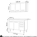 Ver imagem 4 de Armário Aéreo Honduras e Balcão Gabinete com Tampo 120cm Suécia Cinza - Lumil Lumil Móveis