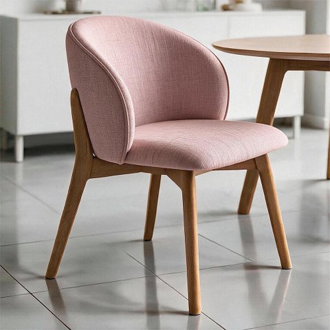 Cadeira de Jantar e Estar Living Estofada Mia L02 Linho Rosa - Lyam Decor