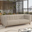Ver imagem 1 de Sofá 03 Lugares para Sala de Estar Pés em Madeira 240cm Florian M03 Linho Cru - Lyam Decor