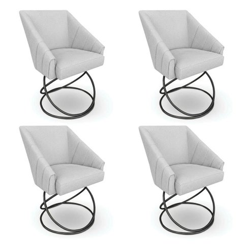 Kit 4 Poltronas Luxo Alana Bouclê Cinza Base Luxo Preto - Pallazio