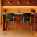 Ver imagem 1 de Banqueta Cozinha Alta com Encosto Industrial Dourado Kit 2 Londres Pu D03 - D'Rossi