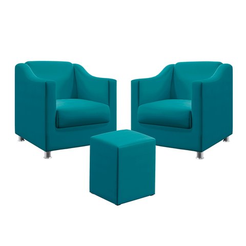 Kit 2 Poltronas Alya E Puff Izar Suede Azul Turquesa Aradecor
