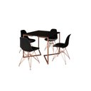 Ver imagem 2 de Mesa Industrial Base Ferro Cobre em V Tampo 90x90 Preto 4 Cadeiras Eames Ferro Assento Preto