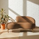 Ver imagem 2 de Sofá Curvo 2 Lugares 150cm Braço Esq. Thommy Pés Ouro Bouclé Terracota - Nexta Casa