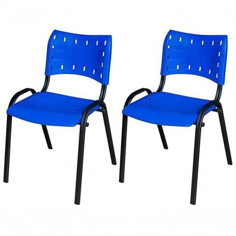 Cadeira Iso Base Preto , Escritório Azul - Kit 2 Un