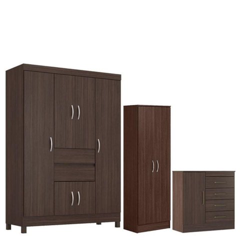 Guarda Roupa Casal Ecom 2 com Multiuso Golden com Cômoda Montevidéu Café - Demóbile