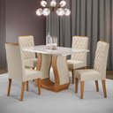 Ver imagem 1 de Mesa de Jantar 4 Lugares Capitani Mel/off White/veludo Pastel - Viero Móveis
