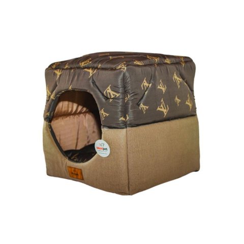 Cama para Cachorro Toca Quadrada em Corino + Poliéster Marrom Claro Lv Grande (g) 50 X 50 X 50 Cm