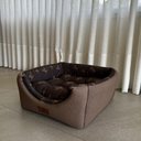 Ver imagem 5 de Cama para Cachorro Toca Quadrada em Corino + Poliéster Marrom Claro Lv Grande (g) 50 X 50 X 50 Cm