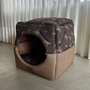 Ver imagem 4 de Cama para Cachorro Toca Quadrada em Corino + Poliéster Marrom Claro Lv Grande (g) 50 X 50 X 50 Cm