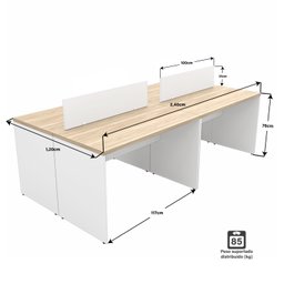Estação de Trabalho Mesa Plataforma Escritório 1200x600 4 Lugares Netmobil - Dubai/branco - 4
