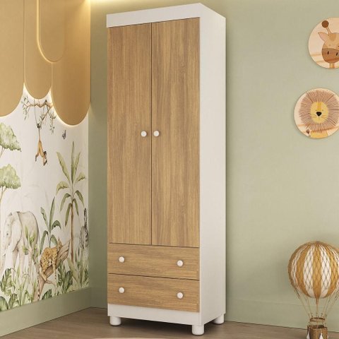 Guarda-roupa Infantil 62cm 2 Portas e 2 Gavetas Allegra Multimóveis Mp4441 Branco/madeirado