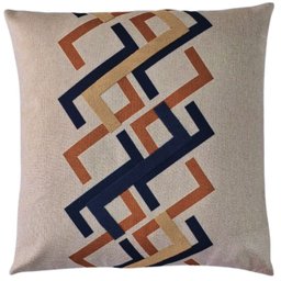 Capa Almofada Linho Aplique Boucle Estampa 45x45cm Azul Mostarda - 1