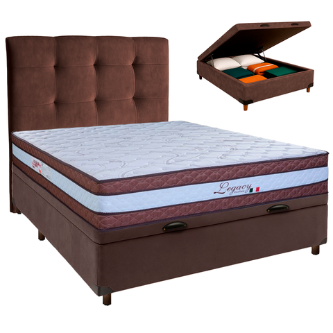 Kit Cabeceira + Cama Box Bau + Colchão Casal Molas Ensacadas Legaccy Paropas
