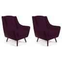Ver imagem 1 de Kit 2 Poltronas Decorativas Pés de Madeira Naomi Veludo Roxo Grape - Gran Belo