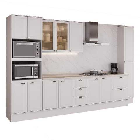 Armário de Cozinha Completa com Balcão Milla Luna Carraro Branco
