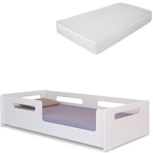 Cama Solteiro Montessori Infantil Branca com Proteção Segura e Colchão