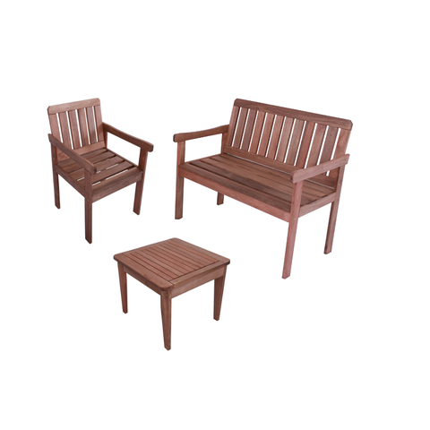 Conjunto de Banco Namoradeira, Poltrona e Mesa de Centro Madeira Maciça Jardim Varanda