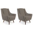 Ver imagem 1 de Kit 2 Poltronas Decorativas Pés de Madeira Naomi Veludo Bege - Gran Belo