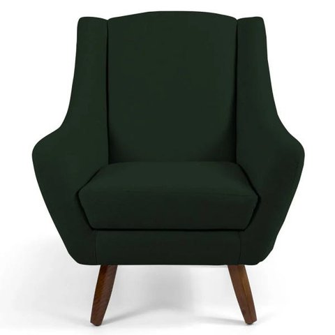 Poltrona Decorativa Sala de Estar Pés de Madeira Naomi Veludo Verde Musgo - Gran Belo