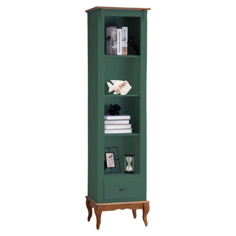 Estante Torre 03 Prateleiras 1 Gaveta Pés Luiz Xv 60101 - Verde Musgo/imbuia Glazer