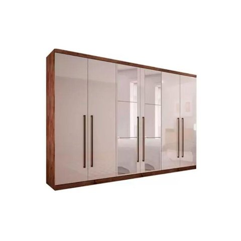 Guarda Roupa Casal 6 Portas e 8 Gavetas C/ Espelho Dello/trento Cacau Canela/fendi - Novo Horizonte