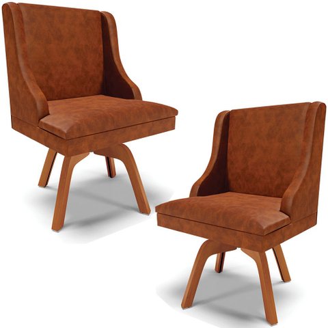 Kit 2 Cadeiras Decorativas Sala de Jantar Base Giratória de Madeira Firenze PU Nozes/Natural G19 - G