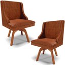 Ver imagem 1 de Kit 2 Cadeiras Decorativas Sala de Jantar Base Giratória de Madeira Firenze PU Nozes/Natural G19 - G