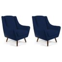 Ver imagem 1 de Kit 2 Poltronas Decorativas Pés de Madeira Naomi Veludo Azul Oxford - Gran Belo