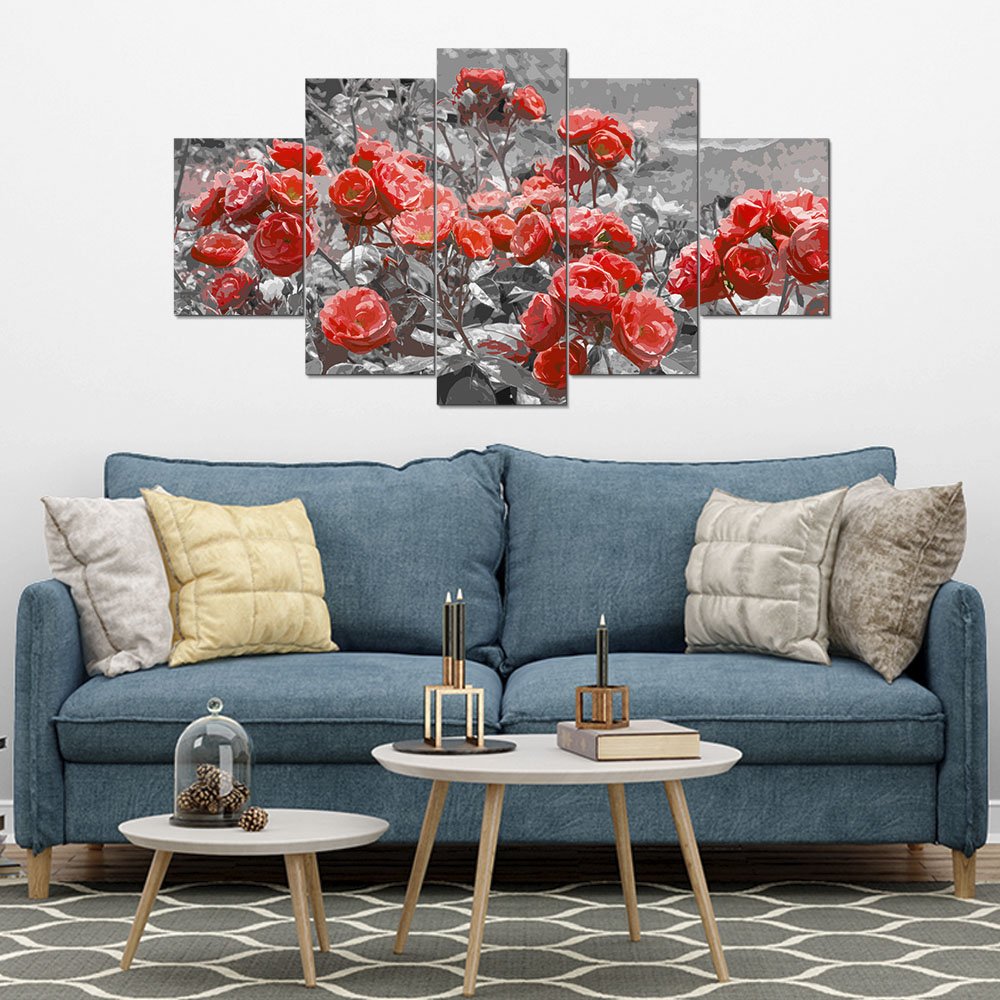 Kit 5 Placa Quadro Decorativo Quarto Sala Flores Vermelha Arte na Arte Kit 5 Placa Decorativo Sala F - 8