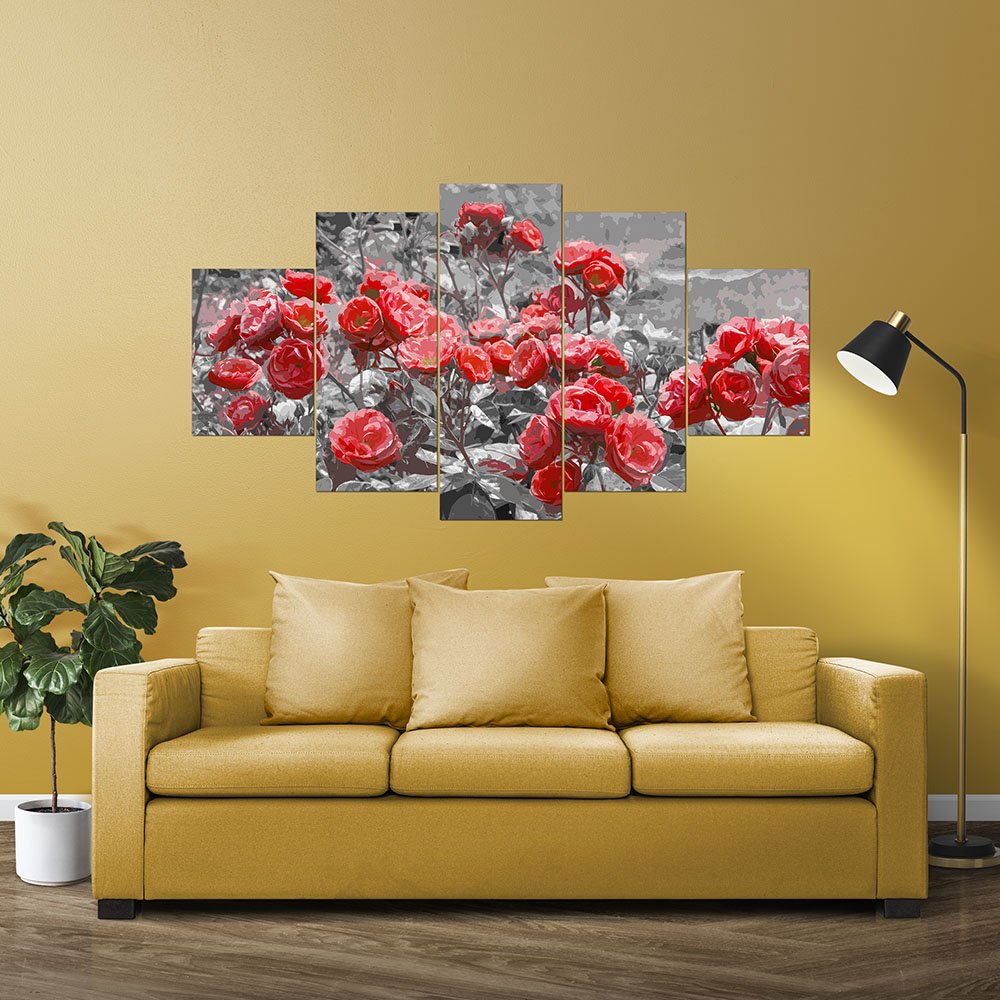 Kit 5 Placa Quadro Decorativo Quarto Sala Flores Vermelha Arte na Arte Kit 5 Placa Decorativo Sala F - 7