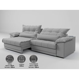 Sofá Retrátil e Reclinável com Molas Ensacadas e Carregador Usb Colosso 2,10m Linho Soft Prata - - 3