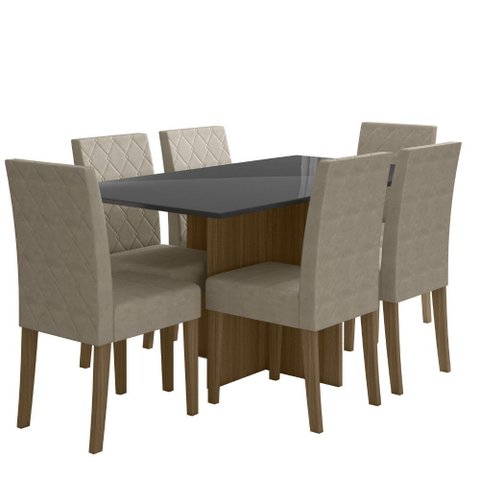 Sala de Jantar Helo 160 Tampo Chanf C/v 6l Cadeiras Jade Poliman Móveis