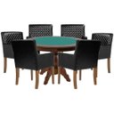 Ver imagem 1 de Mesa de Jogos Carteado Redonda Montreal Tampo Reversível Imbuia com 6 Cadeiras Liverpool Corino