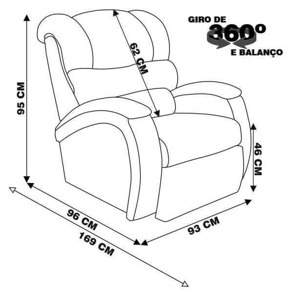 Poltrona do Papai Reclinável Giratória e Balanço Zero Wall com Gatilho Oasis Couro (PU) Branco - Gra - 3