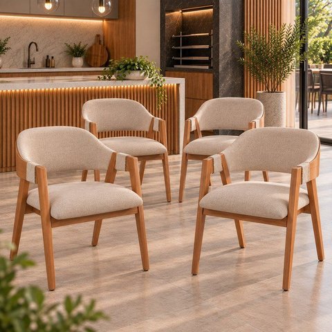 Kit 4 Cadeiras de Jantar Madeira Maciça Encosto Laminado e Corda Artesanal Aurora Espresso Móveis