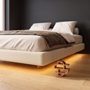Ver imagem 4 de Cama Box Queen Osaka Flutuante Estilo Japonesa 158x198 Base Estofada Bouclê Bege - Desk Design