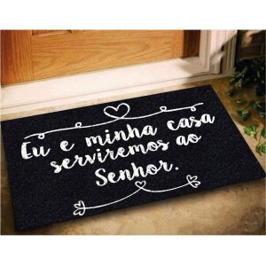 Tapete Capacho Eu e Minha Casa Serviremos Ao Senhor 60x40 Cor: Asphalt
