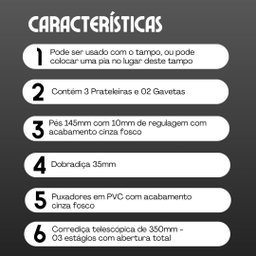 Balcão Cozinha Gabinete Pia 120 Premium com Tampo Removível:freijó/ Off White - 4