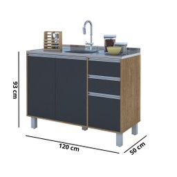Balcão Cozinha Gabinete Pia 120 Premium com Tampo Removível:freijó/ Off White - 5