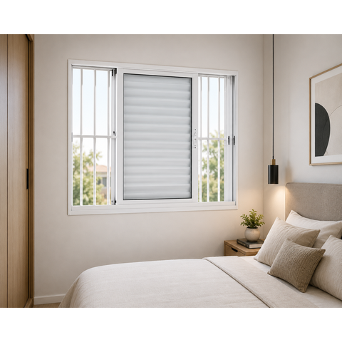Janela Veneziana 3 Folhas com Grade Alumínio Branco 100x100 Linha 25 Jade