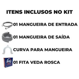 Mangueira Entrada + Saida Água Máquina De Lavar Universal 2m Metros Cinza + Curva Para Mangueira + F - 2