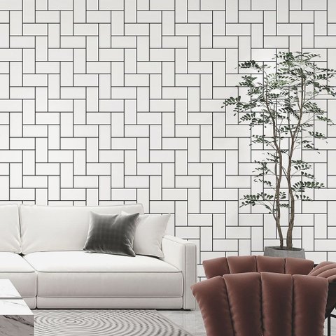 Papel de Parede Geométrico Branco e Preto Vinilico Lavável+ Cola Inclusa