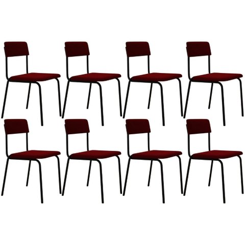 Kit 08 Cadeiras Estofada para Sala de Jantar Sense Preto C01 Veludo Vermelho Vinho - Lyam Decor