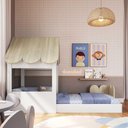 Ver imagem 2 de Cama Infantil Montessoriana C/ Proteção 108cm Estilo Casinha Cor:branco com Carvalho Araguaia