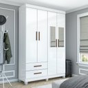 Ver imagem 1 de Guarda-Roupa 4 Portas 2 Gavetas com Espelho e Pés Genova Branco