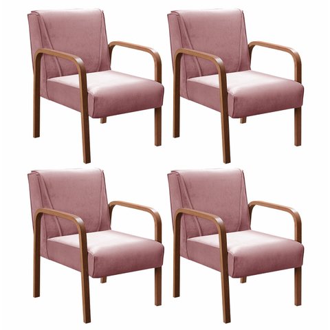 Conjunto 4 Poltronas Anita Cadeira Decorativa Sala Recepção Escritório - Veludo Rosê