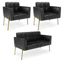 Ver imagem 1 de Sofá Namoradeira e 2 Poltronas Pé de Ferro Dourado Elisa Corano Preto D03 - D'Rossi